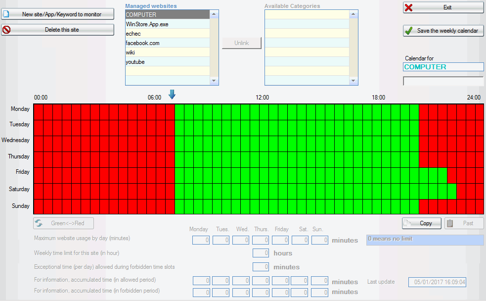 Time slots and daily duration (for Windows)